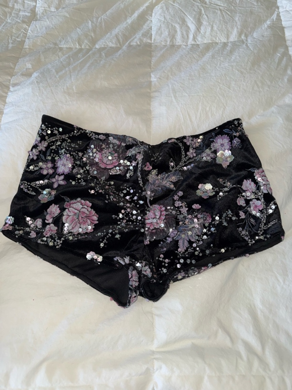Fashion Nova Black Sequin Floral Jacket with Pink & Lavender Accents